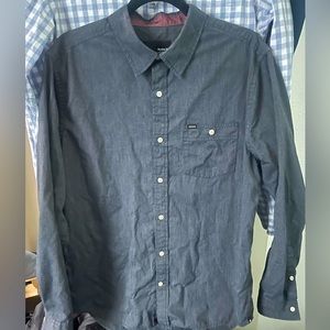 Hurley Mens Long Sleeve Button Up Shirt Large Grey